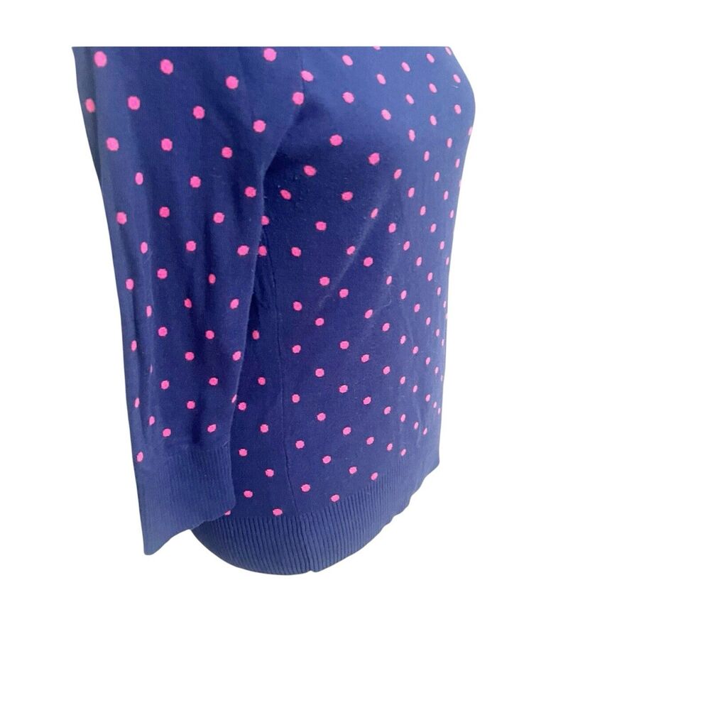 Liz Claiborne Women's Medium Petite MP Sweater Blue Pink Polka Dots Shoulder Zip - Picture 10 of 12